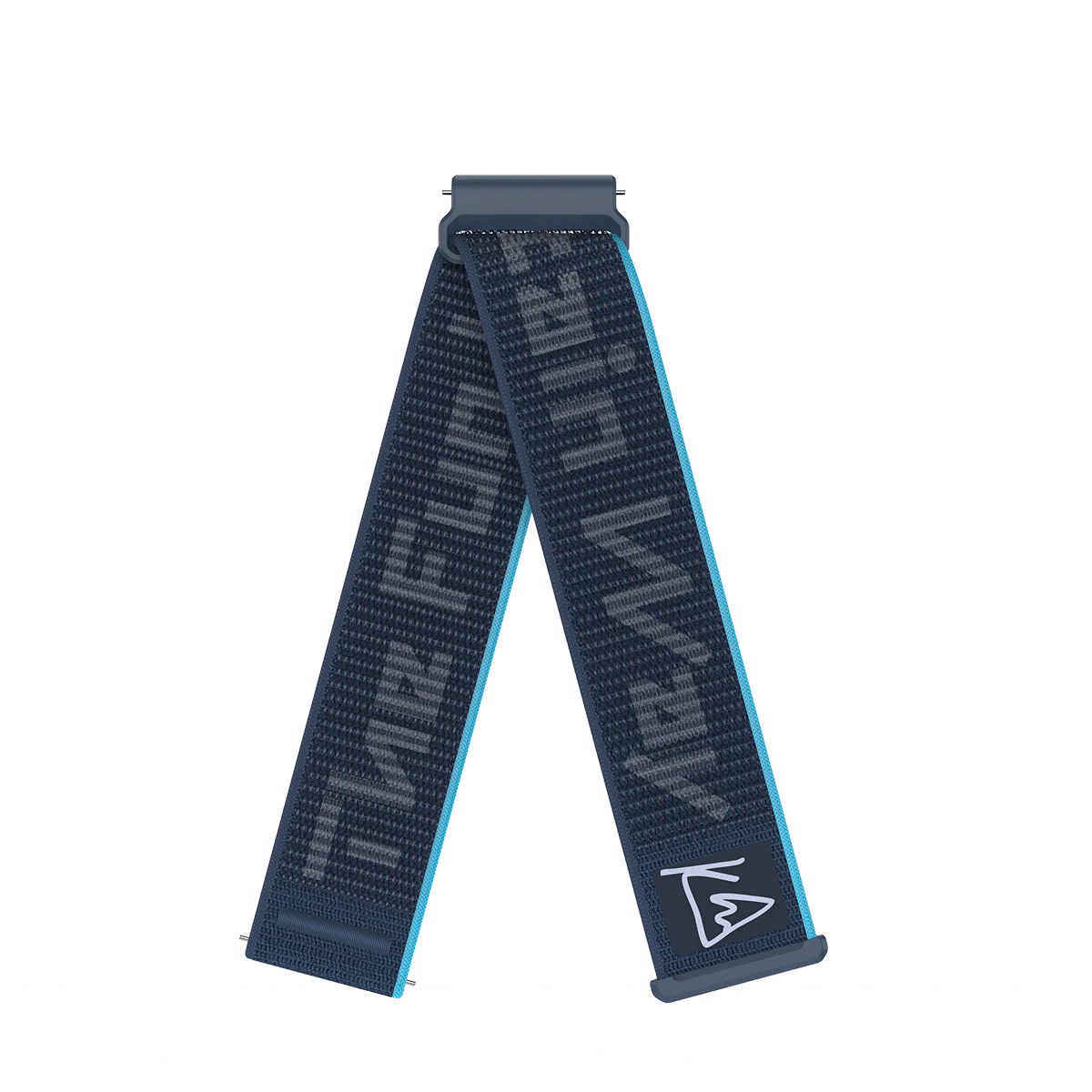 Kilian Jornet nylon band for COROS APEX 4 - Black and blue belt with branding on a white background