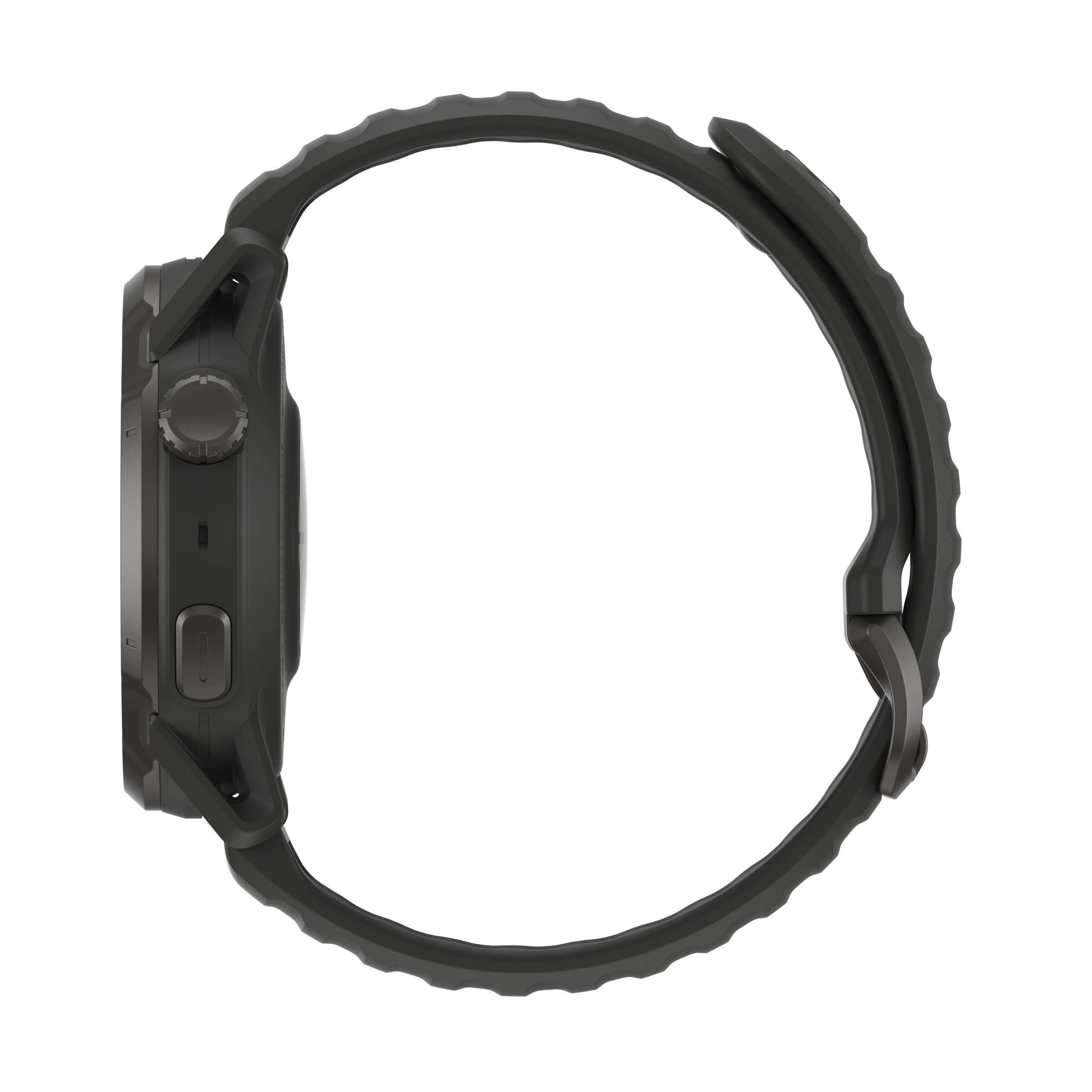 Black wristwatch on a white background