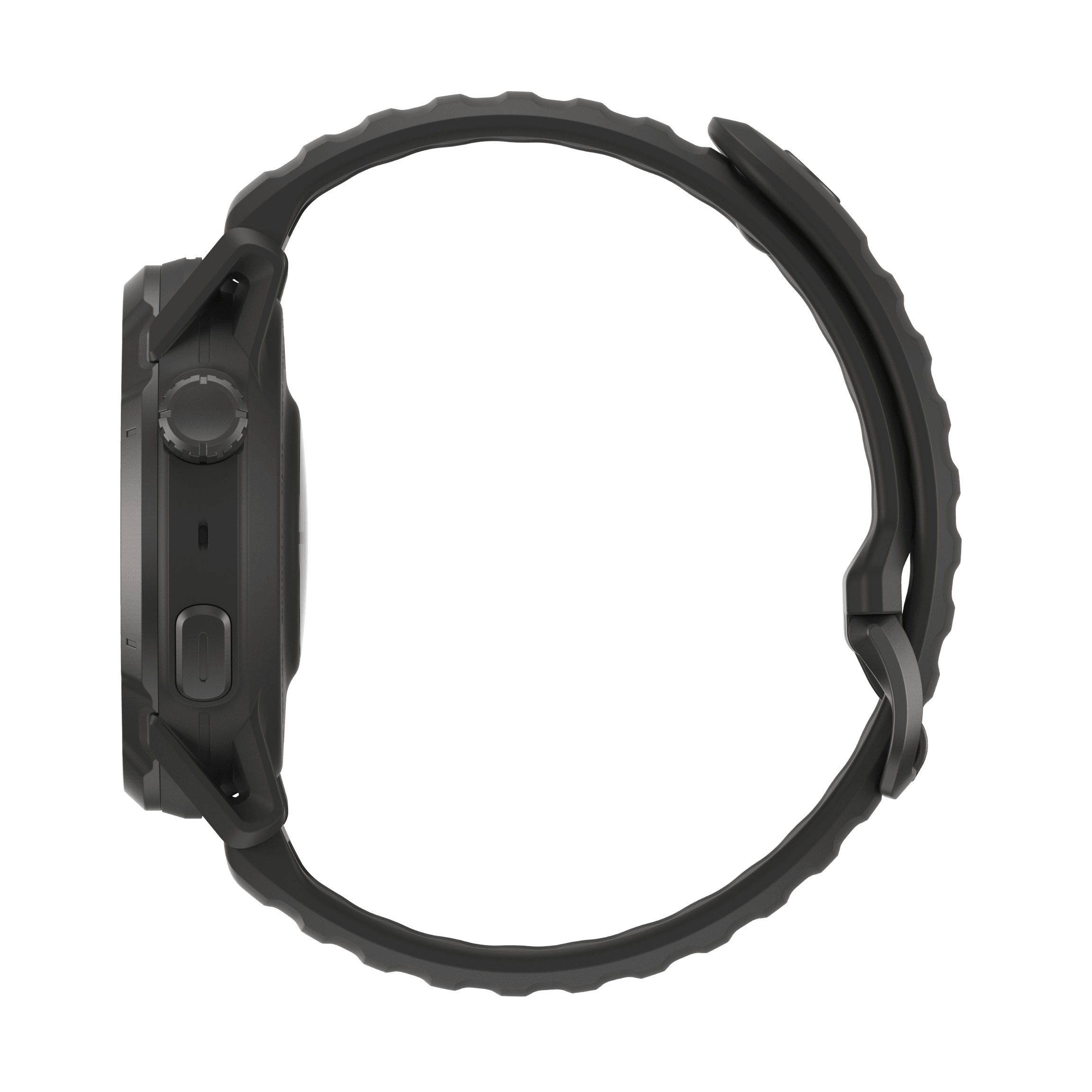 Black wristwatch on a white background