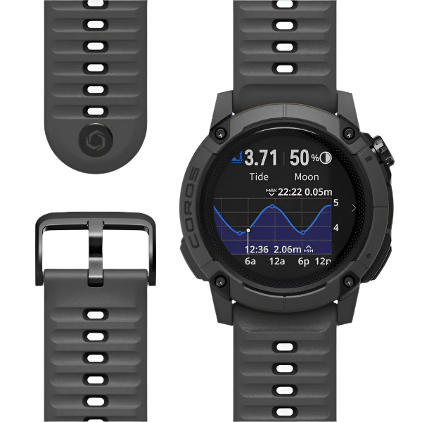 Smartwatch with a black strap on a white background