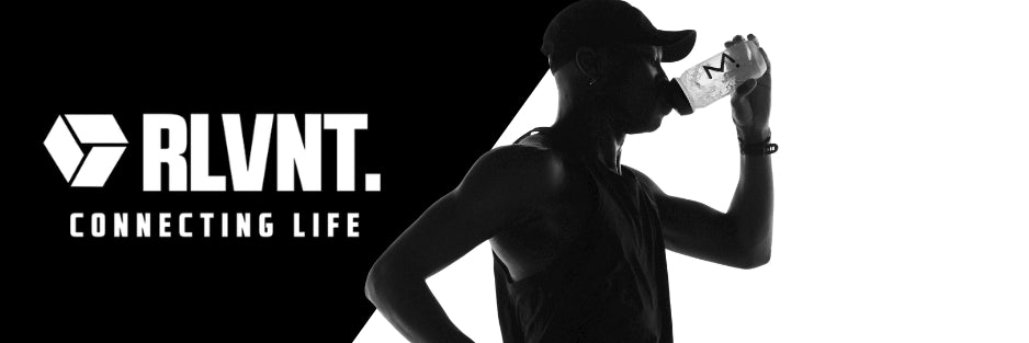 Runner drinking maurten drink mix from bottle - with RLVNT Distribution logo 